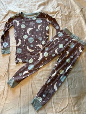 Little Sleepies Grey Pajama Set with Light Blue and Cream Celestial Print